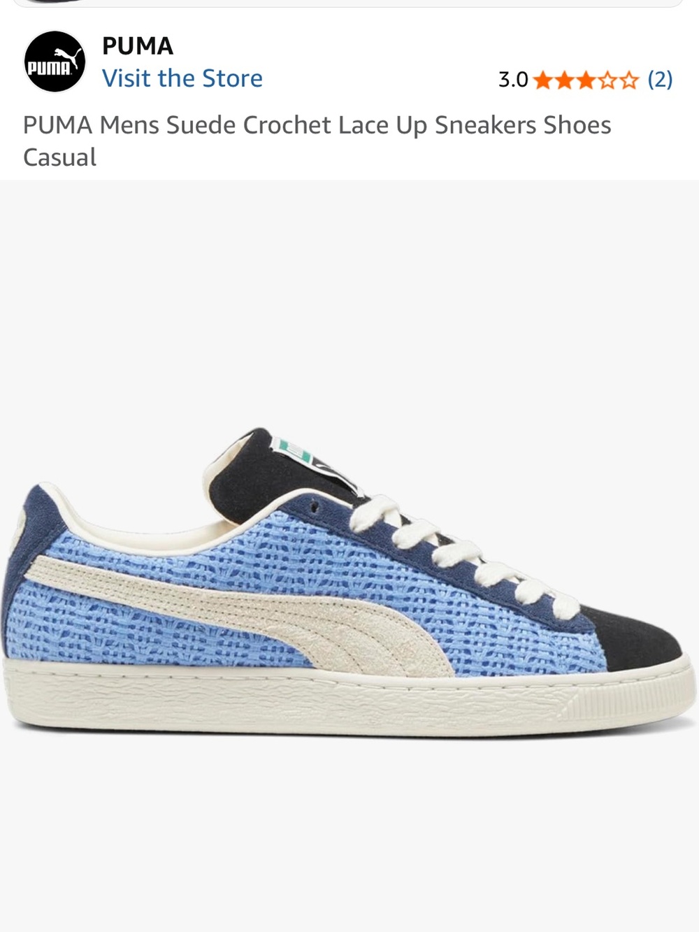 Puma Men’s Light Blue Crochet Suede Casual Sneakers with Cream Formstrip